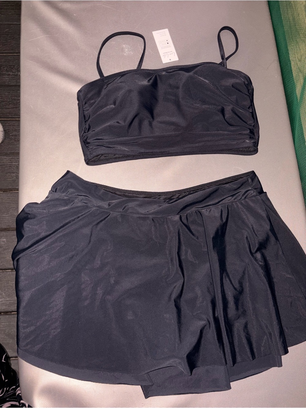 Cupshe Black Two-Piece Bandeau Swim Top with Skirted Bottom